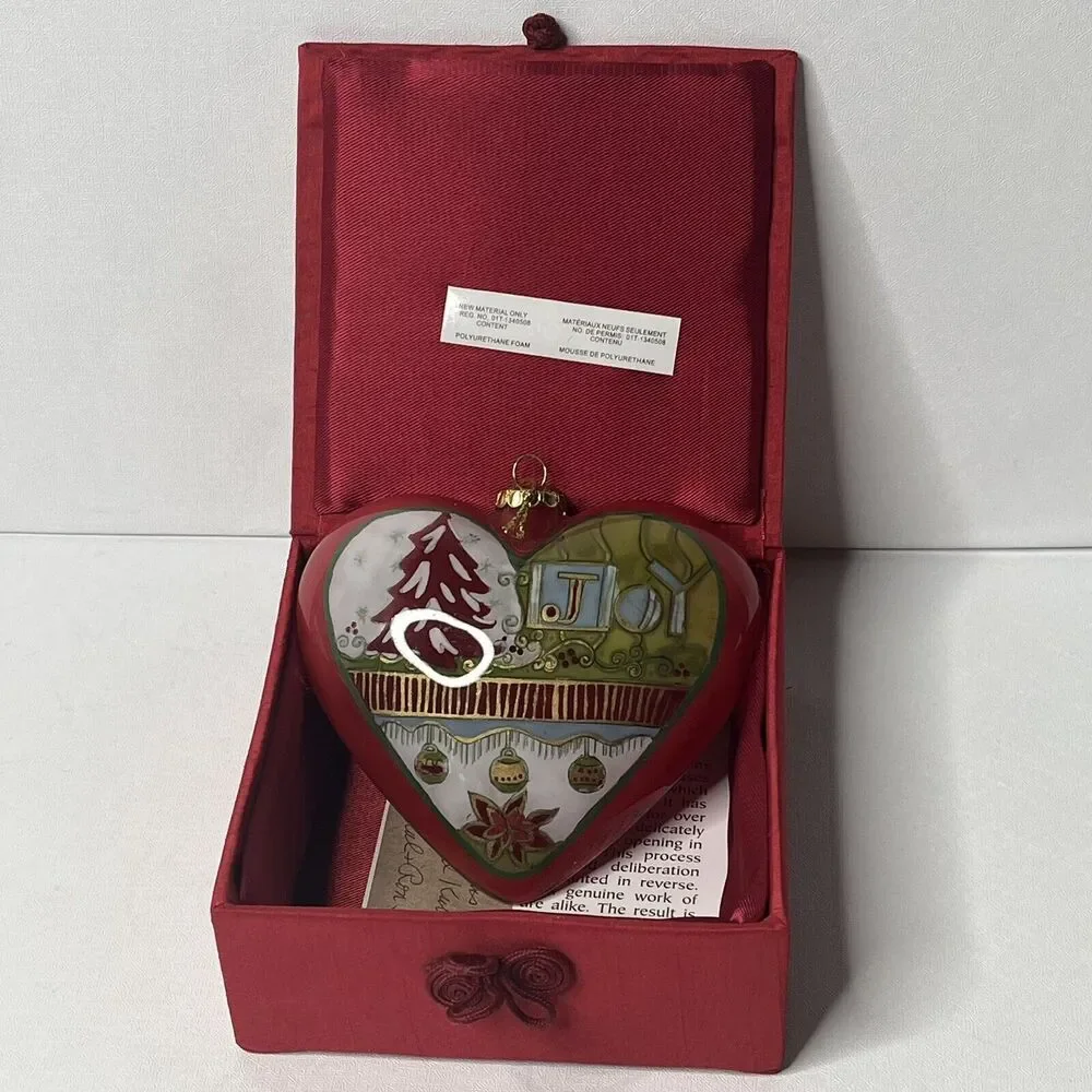 Pier 1 Li Bien 2008 Noel Joy Christmas Heart Hand Painted Ornament With Box